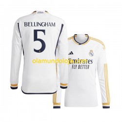 Camisola Real Madrid Jude Bellingham 5 Homem Equipamento Primeiro 2023-2024 Manga Comprida